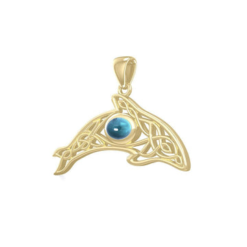 A gift of solitude ~ Solid Gold Celtic Whale Pendant with Gem GPD5694 - Jewelry